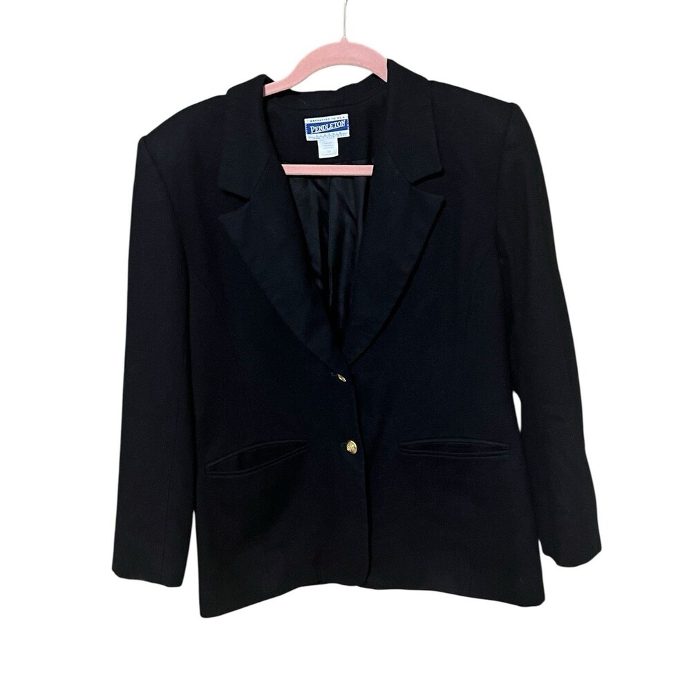 Pendleton Black Vintage 100% Virgin Wool Causal Career 2 Button Blazer Size 10